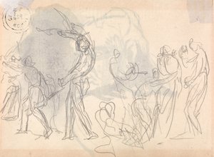 戦うために出かける男性と後ろに群がる女性たち 作： George Romney